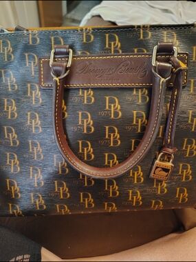 Dooney & Bourke Brown Logo-Print Leather Tote